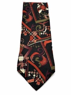 Vintage Mario Valentino Italian Silk Tie Abstract Geometric Burgundy Black